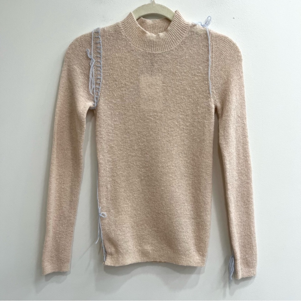 Zara cream wool alpaca blend mock neck sweater pastel blue thread soft girl S